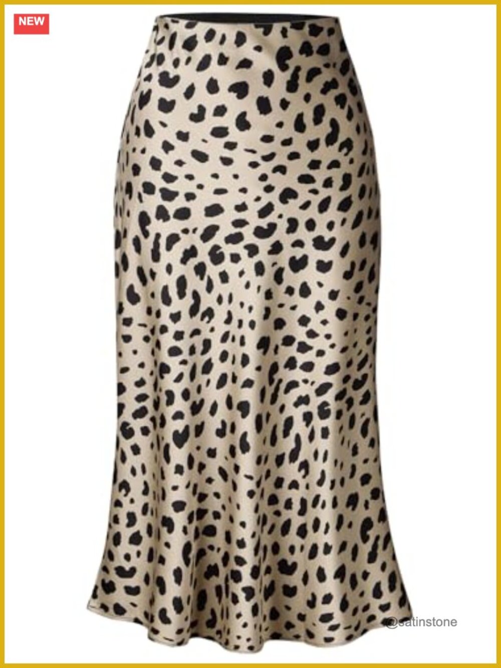 Leopard Print Satin Midi Skirt High Waist Elasticized